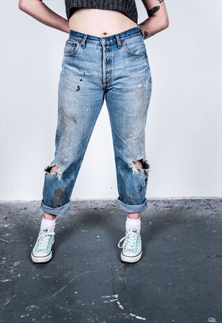 VINTAGE LEVI'S 501 BLUE PAINT MOM JEANS