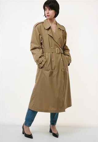80S VINTAGE VTG RARE BEIGE MAXI LONG PADDED TRENCH COAT 2669