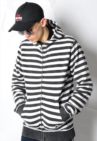 FALLEN FADED STRIPED BLACK AND WHITE DISTRESSED HOODIE