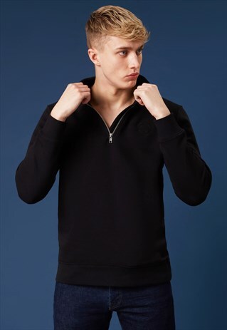 BLACK HALF-ZIP SWEATSHIRT WITH CADET COLLAR