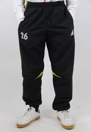 VINTAGE ADIDAS BLACK PRINT TRACKSUIT BOTTOMS