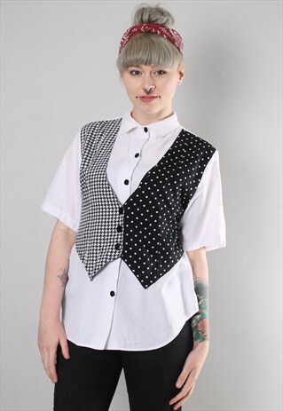 VINTAGE 80S WAISTCOAT LAYERED TIE BACK SHIRT