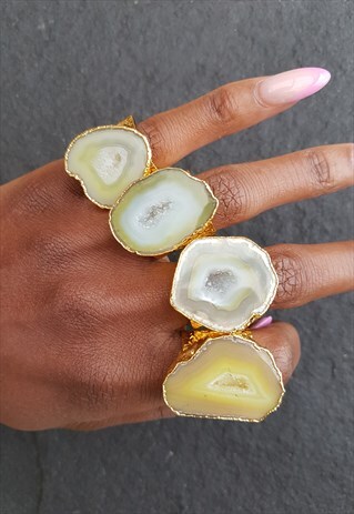 CHUNKY PALE YELLOW CRYSTAL GOLD STATEMENT RING - PERSONALISE