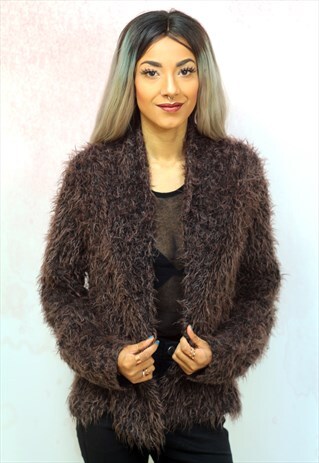 1990S VINTAGE BROWN SOFT FLUFFY BUTTON UP RELAXED CARDIGAN