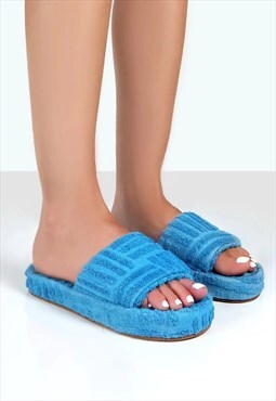 Blue Towelling Slippers