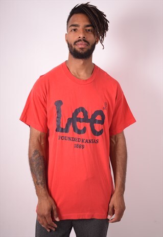 LEE MENS VINTAGE T-SHIRT TOP XL RED 90S