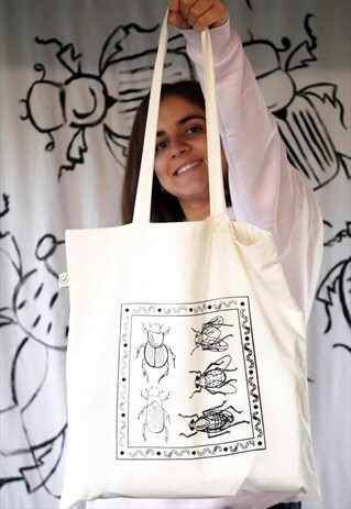 ORGANIC TOTE BAG IN NATURAL WITH DUNG ECOLOGY PRINT