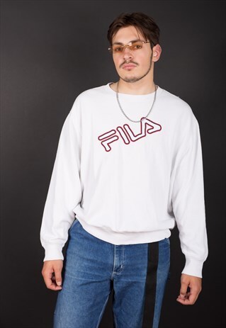 WHITE BIG LOGO SPELL OUT FILA SWEATSHIRT - A328