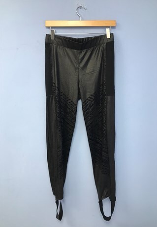 00s Desigual Stirrup Leggings Black Wet Look Pattern