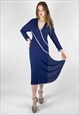 70's Janice Wainwright Vintage Blue Slinky Long Sleeve Dress