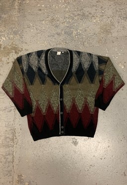 Vintage Abstract Knitted Cardigan Patterned Chunky Knit