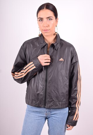 ADIDAS WOMENS VINTAGE JACKET XL BLACK 90'S