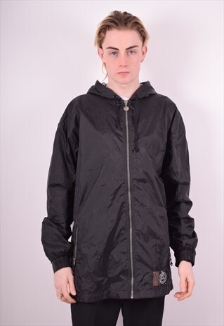 ADIDAS MENS VINTAGE HOODIE JACKET MEDIUM BLACK 90'S