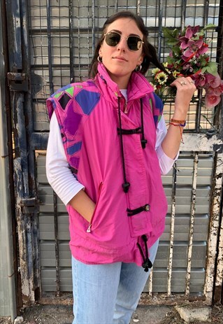 VINTAGE 90S GAZELLE FUCHSIA PADDED ZIP-UP GILET