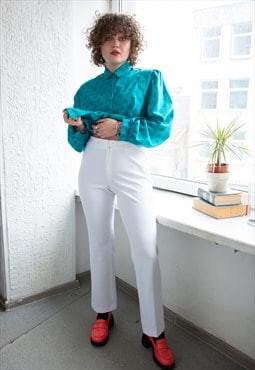 Vintage 70's White Stretchy Straight Trousers