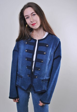 VINTAGE WOMAN BLUE PARTY JEANS BLAZER JACKET