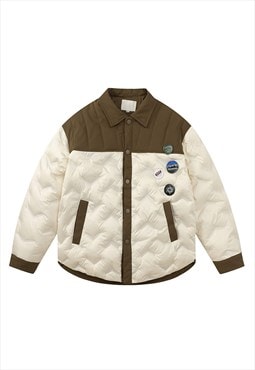 Quilted bomber padded shirt jacket button up puffer in cream