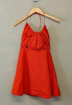 Vintage Y2K Mini Red Dress Pleated Tie Up 