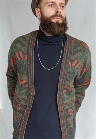 VINTAGE 80S WINTER ABSTRACT BUTTON UP CARDIGAN