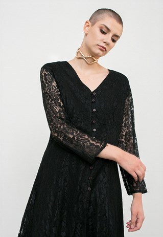 BLACK LACE VINTAGE MIDI DRESS