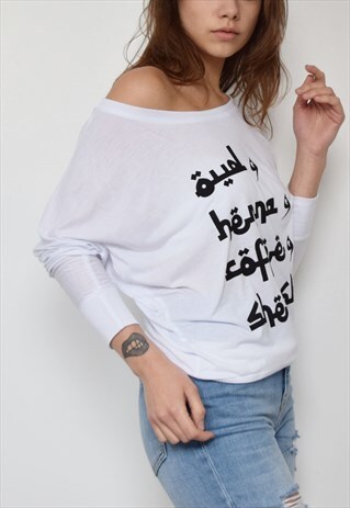 WHITE OFF SHOULD TSHIRT 'OUD & HENNA'