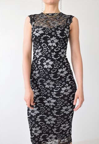 JANE NORMAN VINTAGE Y2K LACE BODYCON CHEONGSAM MIDI DRESS