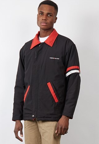 RARE VINTAGE 90'S TOMMY HILFIGER BLACK/RED PADDED COAT