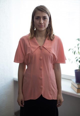 VINTAGE 80'S PEACH SHORT SLEEVED LONG FIT TOP