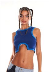 Cropped Tank Top With Cut Out in Blue