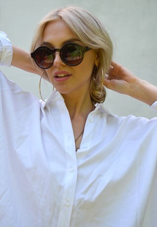 VINTAGE ROUND RETRO BROWN OVERSIZE SUNGLASSES