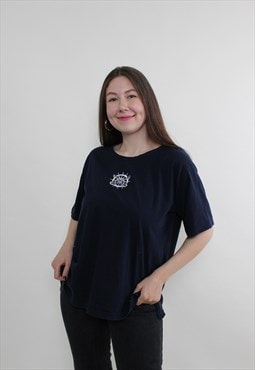 90s embroidered navy t-shirt, vintage ship's helm 