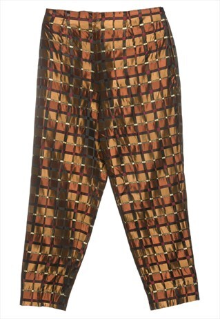 BEYOND RETRO VINTAGE GOLD & RED PATTERNED METALLIC TROUSERS 
