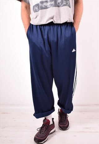 ADIDAS MENS VINTAGE TRACKSUIT TROUSERS LARGE NAVY BLUE 90S