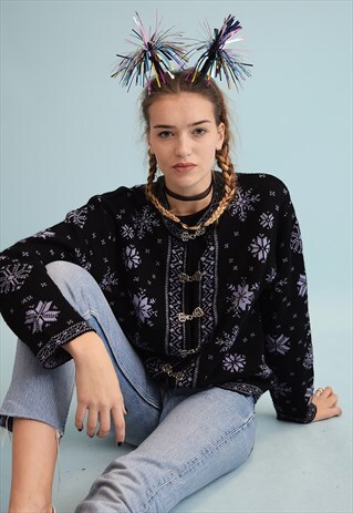 80'S RETRO NORDIC FAIR ISLE PATTERN KNIT CHRISTMAS CARDIGAN