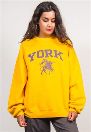 VINTAGE 90'S YELLOW YORK COLLEGE STYLE SWEATSHIRT JUMPER