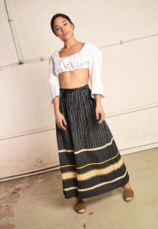 VINTAGE 70S BOHO PARIS CHIC FOLK SKIRT WITH ETHNIC PRINT