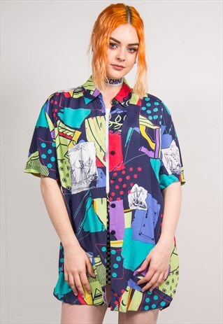 VINTAGE 90'S COLOURFUL ABSTRACT PATTERN SHORT SLEEVE SHIRT