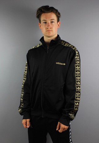 VINTAGE ADIDAS TRACK JACKET IN BLACK WITH EMBROIDERED LOGOS,
