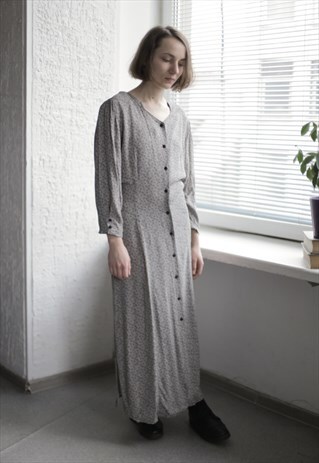 VINTAGE 80'S GREYISH PATTERNED BUTTONS UP DRESS