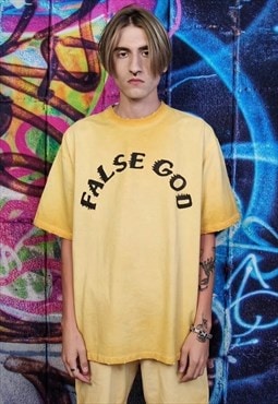 Grunge graffiti tee gradient god top tie-dye t-shirt yellow