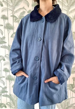 Vintage Coat Jacket Faux Fur Collar in Blue