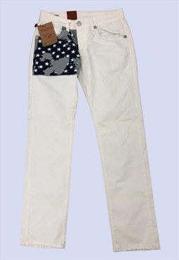 White Cotton Straight Leg American Flag Pocket Denim Jeans