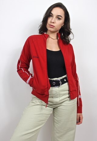 90'S RETRO RED SPELL-OUT ZIP JACKET