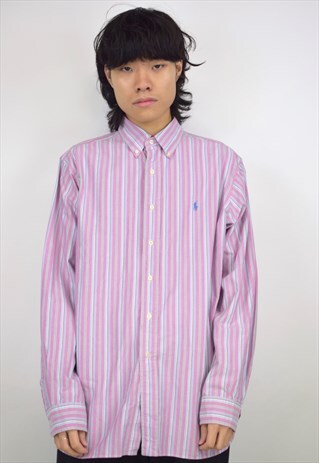VINTAGE 90S POLO RALPH LAUREN PINK STRIPE SHIRT