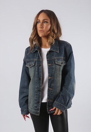 VINTAGE DENIM JACKET OVERSIZED FITTED DIRT WASH UK 14 (JHDW)