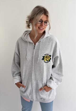 G&G UNISEX ASH YELLOW FLORAL ZIP UP HOOD