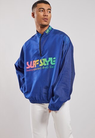 VINTAGE SURF STYLE 1/4 ZIP WINDBREAKER JACKET