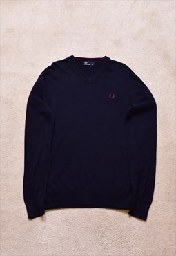  Fred Perry Navy Logo Cotton Jumper 