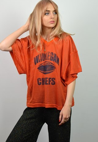 VINTAGE 90S ORANGE & NAVY MESH SPORT JERSEY TOP