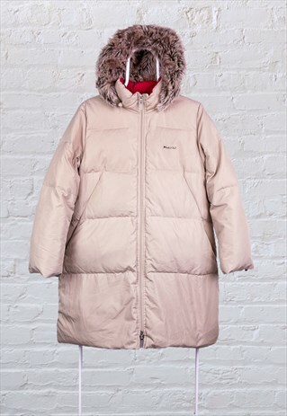 VINTAGE FILA PUFFER PARKA JACKET FAUX FUR BEIGE LARGE
